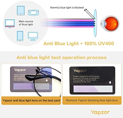 YAPZOR Блокер Очила със Синя Светлина за Жените И Мъжете, Метална Дограма, Кръгли Очила за компютърни игри със Синя Светлина,