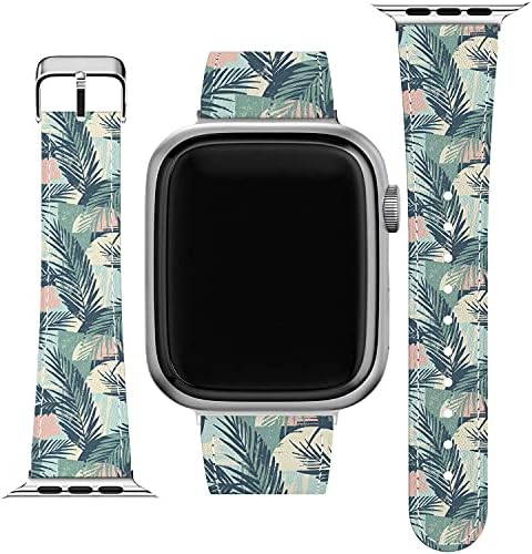 Гривна Lex Altern, Съвместим с Apple Watch Серия 1/2/3/4/5/6/7/SE, Тънък Модерен Дизайн на Гривна, Каишка от Тропическа Изкуствена