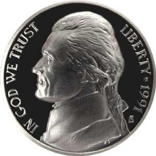 Монети на САЩ от никел Джеферсън 1991 г. с Скъпоценния камък