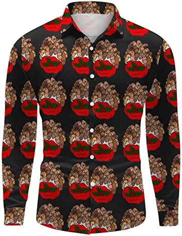 XXBR Коледни Ежедневни Ризи с Копчета за Мъже с Дълъг Ръкав и Яка-Часова, на Новост, Върхове, Коледна Забавно Графична Дизайнерска Риза