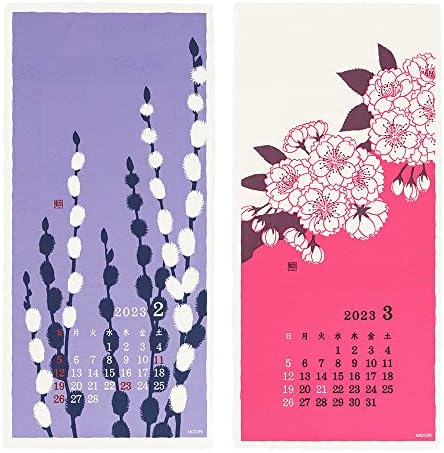 Календар на Мидори 31254006 на 2023 Година, монтиран на стената, S, Хартия Эчидзен Васи, Цветя Модел