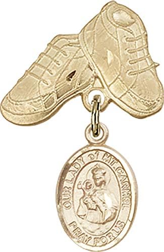 Детски икона Jewels Мания за талисман Дева мария от Планината Кармил и игла за детски сапожек | Детски иконата със златен пълнеж с амулет
