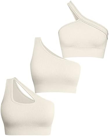 GXIN/ дамски блузи на бретелях средна подкрепа с едно рамо, 3 предмет, безшевни и секси върхове в рубчик за йога + спортен сутиен