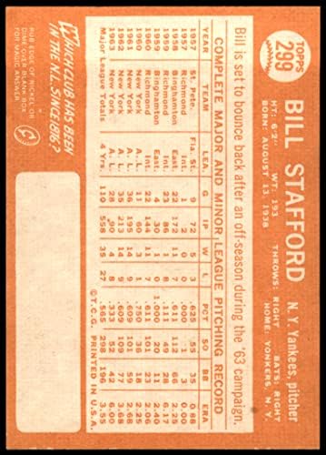 1964 Топпс 299 Бил Стафорд Ню Йорк Янкис (бейзболна картичка) VG/EX + йорк Янкис