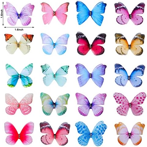 160 Бр Двуслойни Пеперуди за Бродерия, Пеперуда от Органза, Смесени Апликация с пеперуди, Цветни Реалистични Пеперуди, 3D Тъканни