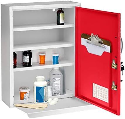 Запирающийся на заключване на шкафчето за лекарства (Бял), Аптечка със сгъваем рафт и джоб за документи (в Червено), Комплект