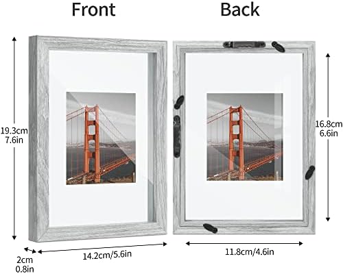 Sonefreiy 5x7 Плаващи рамки за снимки с прессованным цвете, Двойна Стъклена Фоторамка за снимки 4x6, 3x3,5, 2x3, Сиво Дърво, за настолен или