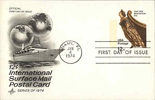 12c Международната серия пощенски картички Surface Mail 1974 г. през първия ден от излизането на Оригиналната реколта картичка