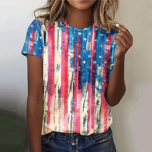Дамски Блузи на 4 юли С къс ръкав САЩ Тениски с Флага на Ивици и Звезди, Ризи С кръгло деколте, Ежедневни Спортни Основни Ризи