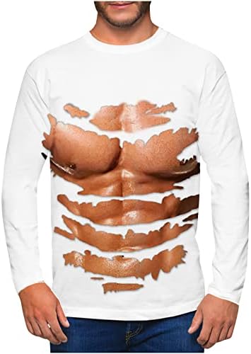 Модни и Ежедневни Тениска за Мъже с 3D Digital Мускулната Печат, който е Кръгъл Отвор, Пуловер с Дълъг Ръкав, Блуза, Стръмни Улични