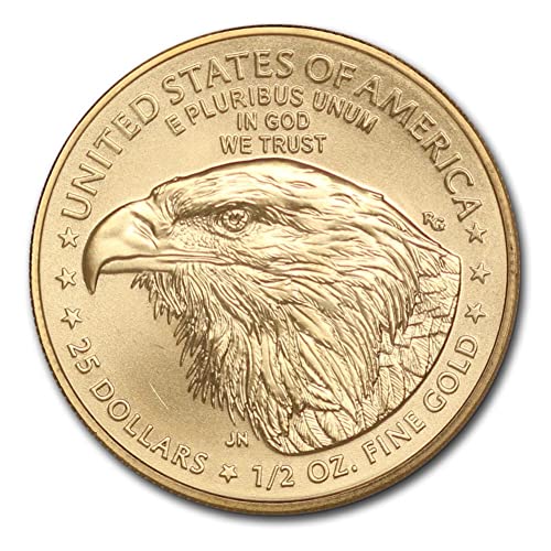Монета на американския златен орел без знака на ментата 2022 година с тегло 1/2 унция, Лъскава, без лечение, в оригиналната кутия,