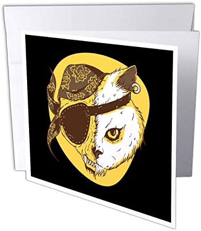 Триизмерна Поздравителна картичка за Хелоуин в пиратски стил с участието на Опасно котка-Коте, Домашно животно с размери 6 на 6 сантиметра
