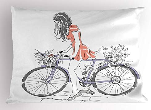 Фалшива Велосипедна възглавница Lunarable, Изображението в стила на Скица с Младо Момиче в Рокля, Едущей на велосипед,