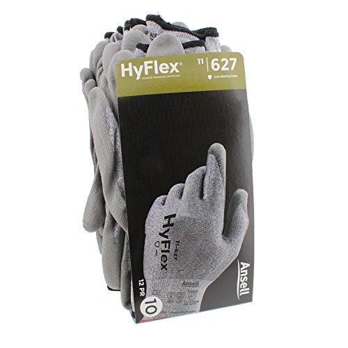Лека защитна ръкавица Ansell HyFlex 11-627 от ликра с технология от DSM Dyneema, устойчиви на абразия и гумата, с Размер 10, Сиво (опаковка