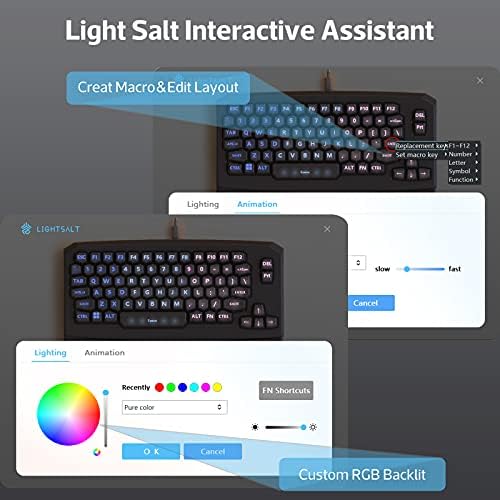 LIGHTSALT Kurve - Ергономична механична клавиатура с 79 бутони, осветен True RGB, Кабел USB-клавиатура с магнитна поставка за китката,