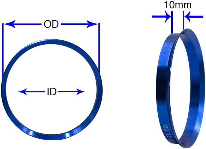 Джанти аксесоари Комплект части от 4-те сини центрирующих пръстените на главината диаметър 73 мм до 56,91 мм от синьо метал