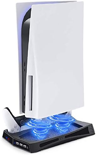 Вертикална поставка за зареждане TPFOON с охлаждащ вентилатор за PS5 Digital Edition и PS5 UHD Edition, включително док-станция за зареждане