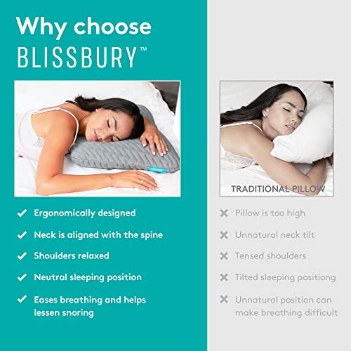 Възглавница за спане по корем BLISSBURY | Тънка 2,6-Инчов възглавници от пяна с памет ефект за спящи в областта на корема и гърба | Изпълнен