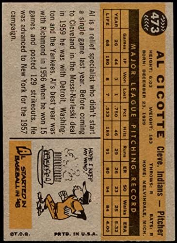 1960 Topps 473 Ел Сикотт Кливланд Индианс (Бейзболна картичка), БИВШ+ Индианс