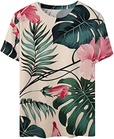 Дамски Хавайски Ризи, Съкратен Топ Тениска С Принтом Палмови Листа, Блуза с Къс ръкав и кръгло деколте, Лятна Тропическа риза 2023