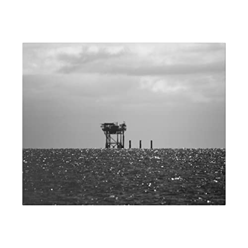Черно-бялата платформа промишлена стенд в океана 16x20 Матиран Платно, Натянутый в рамка, готов за вывешиванию Оригиналната снимка