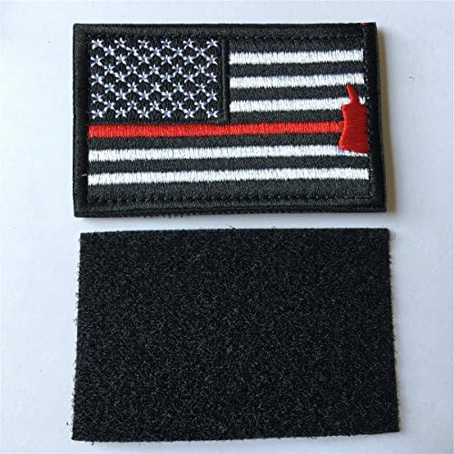 Комплект от 2 части Нашивка с Флага на сащ в Тънка Червена Линия на САЩ Пожар и Аварийно-Спасителна