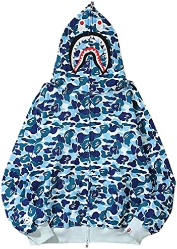 Пуловер с Камуфляжным Принтом с качулка EUDOLAH Shark, Ежедневни Свободна Яке за Мъже и Жени с Цип