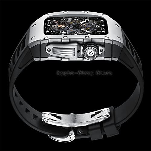 XDEWZ Луксозен метален калъф за Apple Watch 8 7 45 мм министерството на отбраната Kit Гума спортен каишка от алуминиева сплав iWatch
