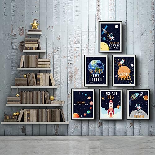 Декор Спални по темата на космоса Астронавти, Плакати върху Платно, 6 броя с Размери 8 x 10 инча, Без рамка, Пространство, Декор за