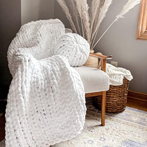 Завеси от дебела тел Mansmerton-50x60, Бяло, Вязаное Одеяло от мека синельной прежда за легла, Диван -Машинно пране, Ръчно изработени,