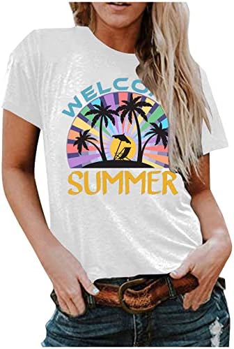 Дамски Плажни Ризи Sunset Beach, Плажна Риза с Палми, Забавни Летни Хавайски Ваканция, Къс Ръкав, през Цялата Силует, Графична Тениска, Топ