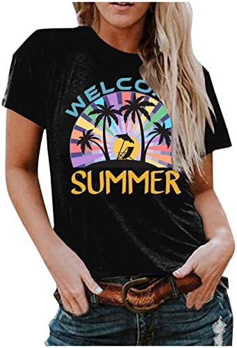 Дамски Плажни Ризи Sunset Beach, Плажна Риза с Палми, Забавни Летни Хавайски Ваканция, Къс Ръкав, през Цялата Силует, Графична Тениска,