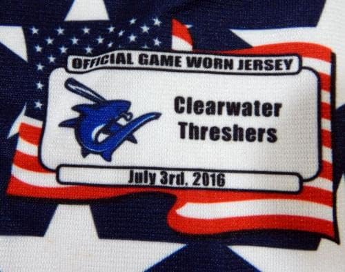 Clearwater Threshers 49 Използвана в играта Червена риза на САЩ 4 юли, 48 DP13541 - Използваните в играта тениски MLB