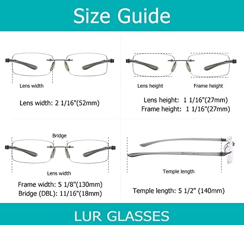 LUR 7 опаковки очила за четене без рамки + 3 опаковки на метални очила за четене в полукръгла рамка (общо 10 двойки ридеров + 1,00)