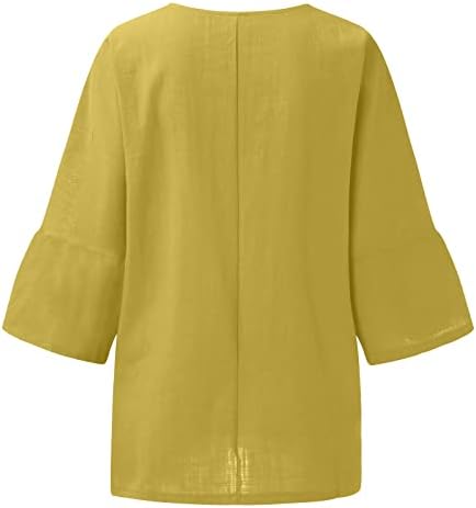 Летни Блузи с шарени Кончета 2023 с 3/4 ръкав, Ежедневни Свободна Блуза от памук и лен, с кръгло деколте и бельо подплата