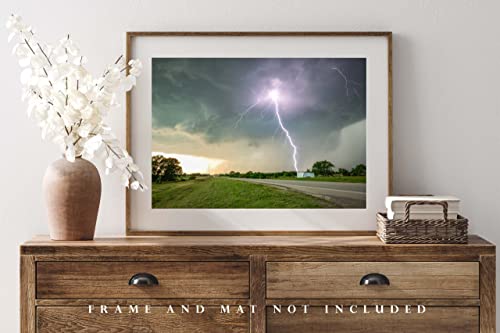 Снимка на буря, Принт (без рамка), Изображението на мълния от близко разстояние в един дъждовен пролетен ден, в Канзас, Буря,