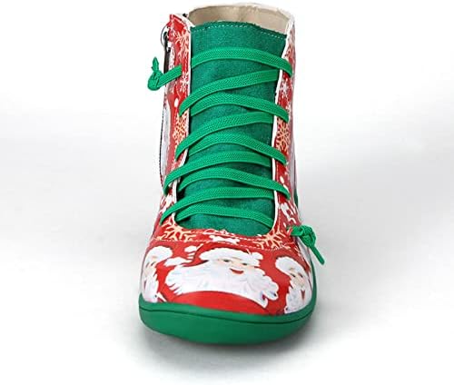 Дамски Ботильоны От изкуствена кожа с Коледните принтом, Универсална обувки, Обувки на платформа С шнур и страничен цип, Зимните обувки от