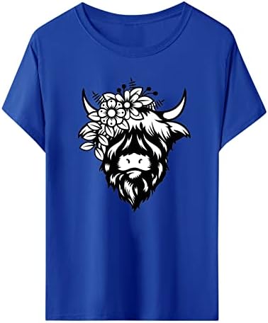 Женска Тениска с изображение на Крава, Летни Тениски С Образа на Животни, Летни Блузи с Кръгло деколте и Къс Ръкав, Елегантни