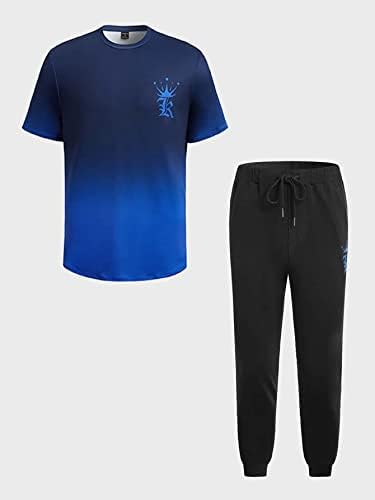 Мъжко облекло от две части, Мъжка тениска с писмото шарките и спортни панталони с завязками на талията (Цвят: многоцветен, Размер: