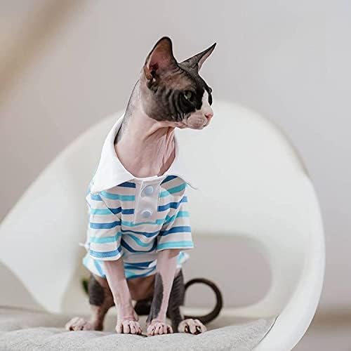 Облекло за Безволосых котки WCDJOMOP - Пролет-лято Памучен Тениска-Поло, Пуловер с дълги ръкави и принтом райе, Панталони,