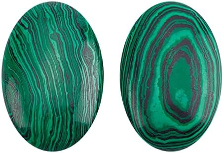 МЪНИСТА 2 броя, Зелени Малахитовые камъни 1,57 × 2,38 инча, Камък за Безпокойство на палеца на Чакрите с Овална форма, Полирани