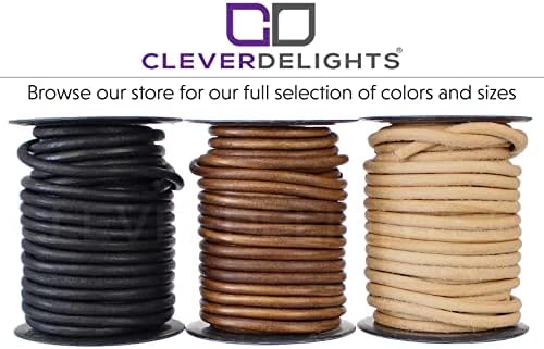 Кожа кабел CleverDelights 6 мм Натурален цвят - 25 Метра - Кръгъл кабел от естествена кожа 1/4 инча