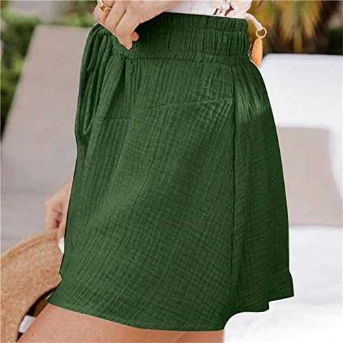 Ленени шорти MIASHUI за жените летни дамски ежедневни летни къси панталони с еластичен ластик на талията, удобни детайли дантела
