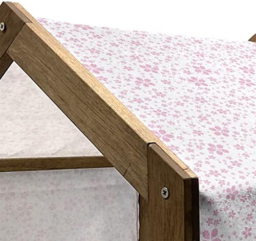 Дървена Къщичка за кучета Ambesonne Cherry Blossom, Розови Цветя на Бял фон, Прост Дизайн за Момичета, Преносим Конура за кучета