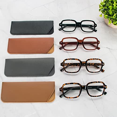 Дамски очила за четене KoKoBin Oversize, 4 опаковки, пружинни панти, блокер синя светлина очила, модерен квадратни рамки за очила