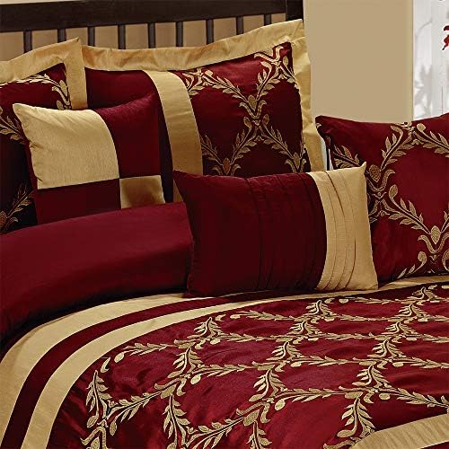 Комплект одеяла HIG от 7 теми Queen - Канелено-златен плат с бродерия от изкуствена коприна Диван Claremont в леглото - Дишащи и устойчиви