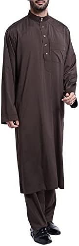 Bmisegm мъжки ризи, Мъжки ежедневни мюсюлманските арабски обикновена престилка с яка със средна дължина и дълги ръкави