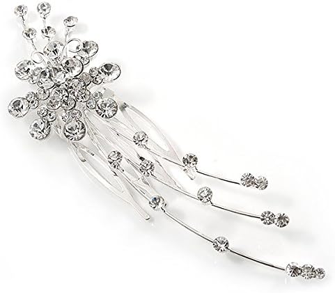 Avalaya за младоженци/сватбени/абитуриентски/парти Сребърен тон, гребен за коса с цветя модел от австрийския кристал - 11,5 см в диаметър
