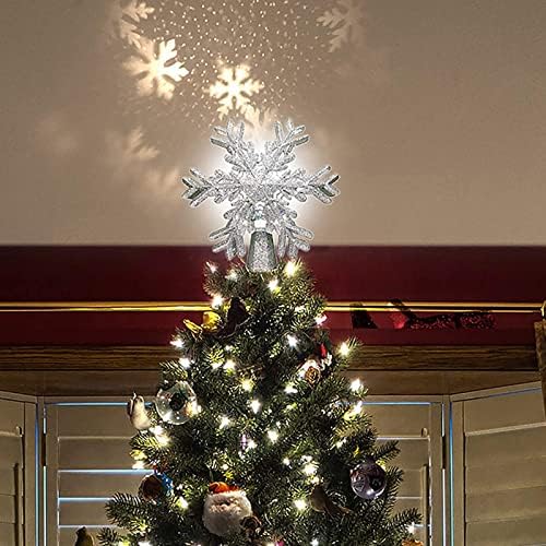 Topper за Коледната елха с 3D Проектор Snowfake, Led Въртящата се лампа-Бижу за Коледа на фестивала във формата на Снежинки,