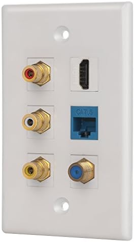 Стенни панела IBL-6 пристанища с 3 коаксиальными кабелни канали RCA + F + Cat6 ethernet + HDMI Конектора към конектора бял цвят